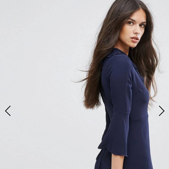 ASOS Fortune Ruffle Wrap Dress With Fluted Sleeve *MINT CONDITION* - Picture 2 of 4